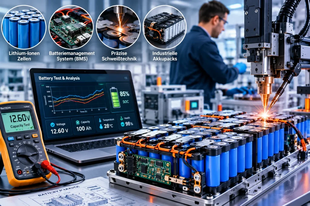 Batterien testen mit Lithium-Ionen-Akkupack, BMS und präziser Schweißtechnik