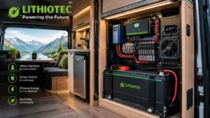 Lithiotec lithium battery system installed in a modern camper van with professional electrical components