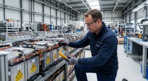 Testing batteries during the quality control of an industrial battery system